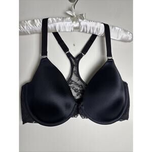 Maidenform T-Shirt Bra Black Lace Size 36D Front Close Full Coverage Racerback
